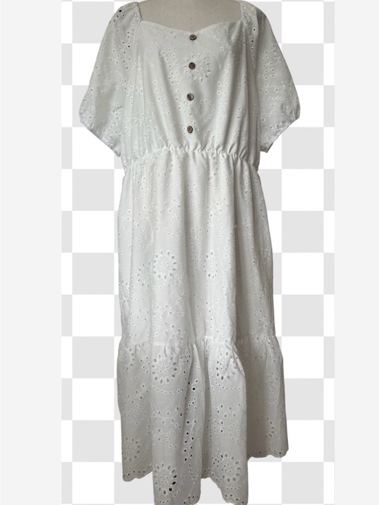 Unbranded Dresses & Skirts - Cottagecore Boho White Eyelet Midi Maxi Dress Puff Sleeve Coastal Praire Modest